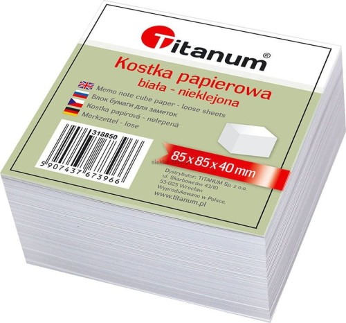 Kostka papierowa Titanum nieklejona mała - biały [mm:] 85x85x 40