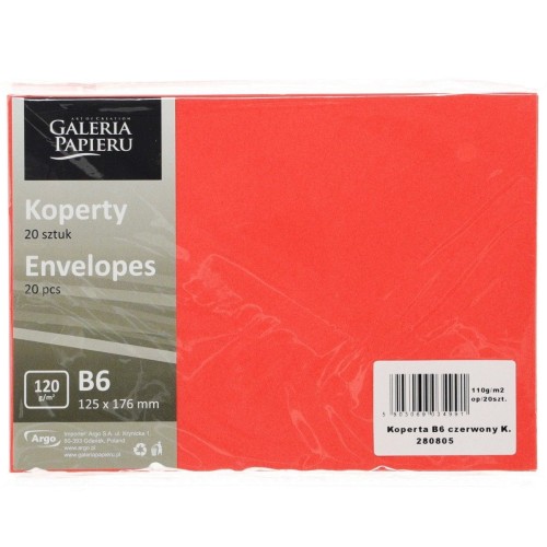 Koperta Galeria Papieru WIATR B6 - czerwona [mm:] 125x176 (280805) 20 sztuk