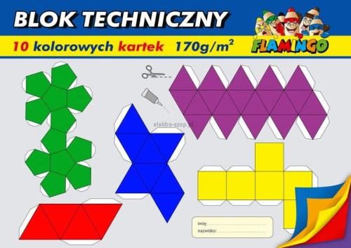 Blok techniczny Flamingo kolorowy A4 10 kartek 170g/m?