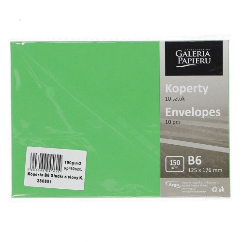 Koperta gładki zielony k 150 B6 - Zielony [mm:] 125x176 (280851) 10 sztuk