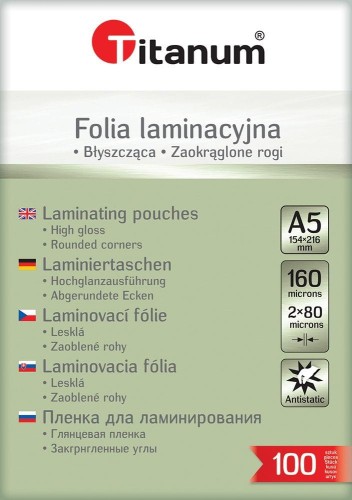 Folia do laminowania Titanum A5 - przezroczysty 80mic. [mm:] 154x216