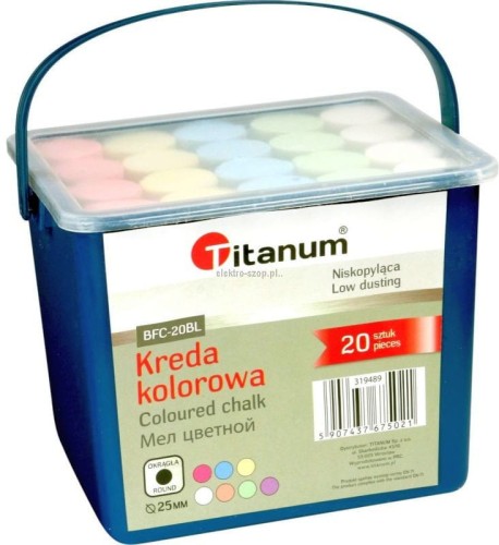 Kreda chodnikowa Titanum kolorowa 25 szt. okrągła ?25 mm w wiaderku
