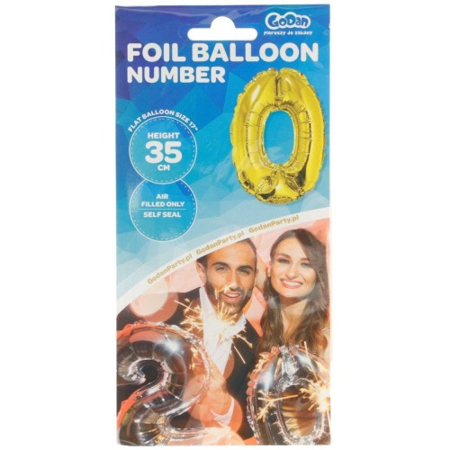 Balon foliowy Godan cyfra 0 złoty 35 cm (FG-C35Z0)