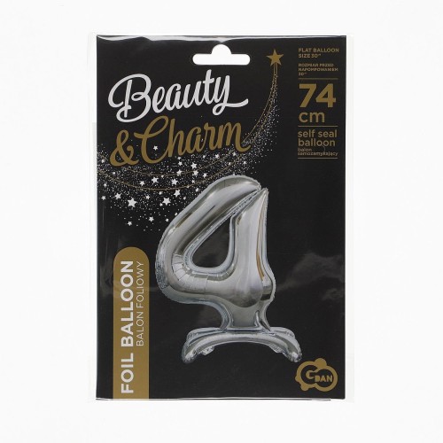 Balon gumowy Godan Beauty&amp;Charm cyfra stojąca srebrna srebrna 30cal (BC-ASS4)