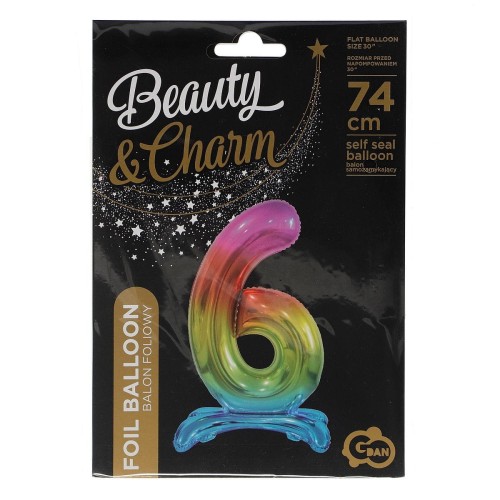 Balon gumowy Godan Beauty&amp;Charm cyfra stojąca tęczowa tęczowy 30cal (BC-AST6)