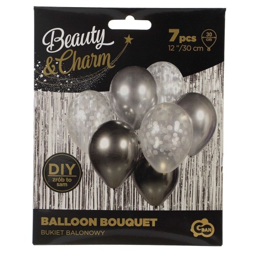 Balon foliowy Godan bukiet balonowy srebrno-grafitowy 12cal (BB-SRG7)