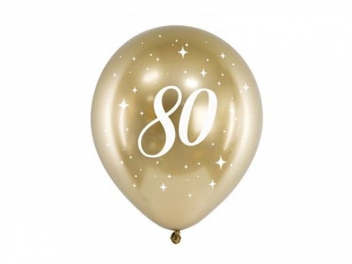 Balon gumowy Partydeco Glossy 80 urodziny złoty 300mm (CHB14-1-80-019-6)