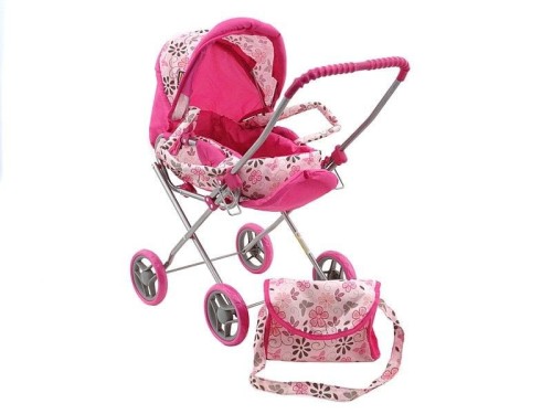 Wózek Adar dla lalek, głęboki, z koszem, składany daszek, wyjmowane nosidełko, torebka, 2w1 (534032)