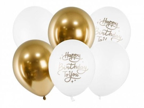Balon gumowy Partydeco Happy Birthday To You, mix złoty metaliczny 300mm (SB14P-305-000-6)