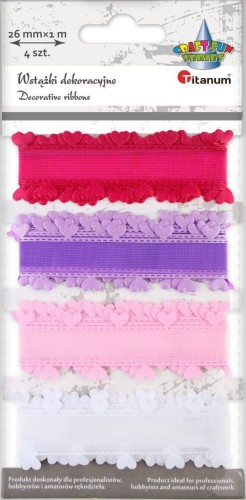 Wstążka Titanum Craft-Fun Series falbanka z sercami 4 kolory 26mm mix 1m (BR231745)