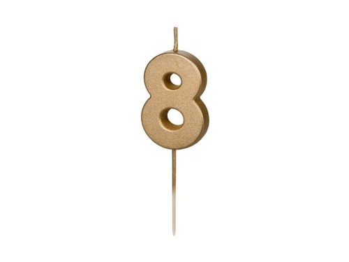 Świeczka urodzinowa Cyferka 8, 4.5 cm, złoty Partydeco (SCU9-8)