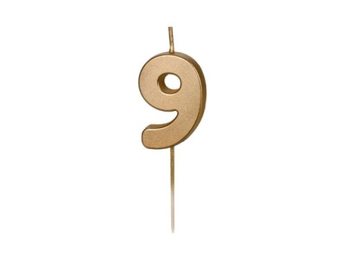 Świeczka urodzinowa Cyferka 9, 4.5 cm, złoty Partydeco (SCU9-9)