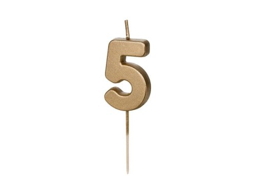 Świeczka urodzinowa Cyferka 5, 4.5 cm, złoty Partydeco (SCU9-5)