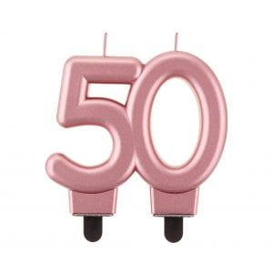 Świeczka urodzinowa nr 50 metalik różowo-złota 8cm Godan (PF-SCRZ50)