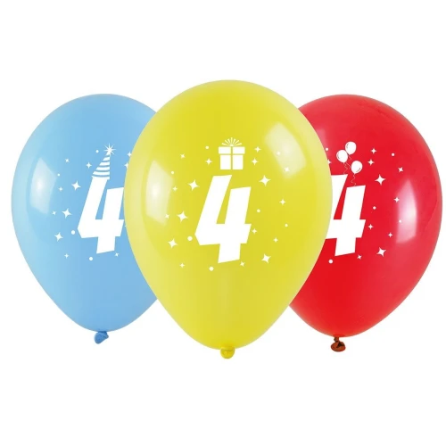 Balon gumowy Arpex z nadrukiem cyferki - 4 (3 szt.) mix 280mm (KB1931-4-9944)