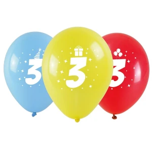 Balon gumowy Arpex z nadrukiem cyferki - 3 (3 szt.) mix 280mm (KB1924-3-9944)