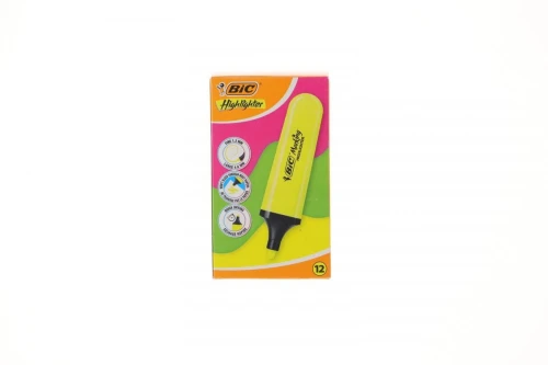 Zakreślacz Bic FLAT HIGHLIGHTER 12 szt 3086123742864, żółty (517962  neon żółty)