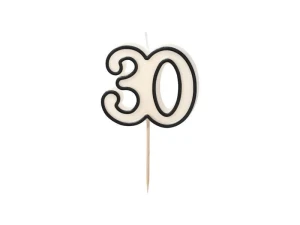 Świeczka urodzinowa Partydeco liczba 30, 5,5cm, biało-czarny (SCU16-30)