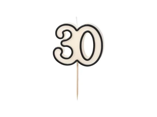 Świeczka urodzinowa Partydeco liczba 30, 5,5cm, biało-czarny (SCU16-30)