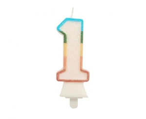 Świeczka urodzinowa Godan cyferka 1, tęczowa, NOWY BIO BROKAT, 8,5 cm (SW-CBB1)