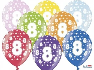 Balon gumowy Partydeco gumowy 8 urodziny, mix kolorów 30 cm/6 sztuk mix 300mm (SB14M-008-000-6)