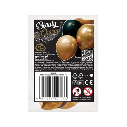 Balon gumowy Godan Beauty&amp;Charm 3 złote, 2 czarne 5szt. mix 300mm 12cal (CB-3Z2C)