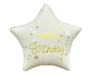 Balon foliowy Godan Happy Birthday, gwiazda matowa biała 18cal (FG-GHMB)