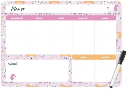 Podkład na biurko Biurfol PUPPIES PLANER MAGNETYCZNY TYGODNIOWY mix PVC PCW [mm:] 350x250 (PM-02-36)