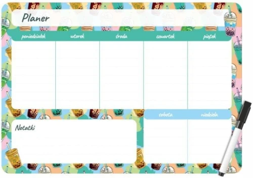 Podkład na biurko Biurfol BUBBLE TEA PLANER MAGNETYCZNY TYGODNIOWY mix PVC PCW (PM-02-37)