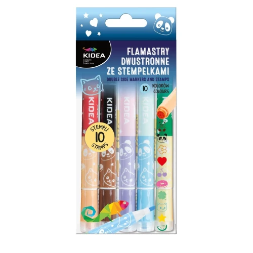 Flamaster Kidea Dwustronne ze stempelkami 10 kol. (DFSZK10KKA)