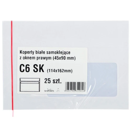 Koperta WZ Eurocopert C6 biała okno prawe [mm:] 114x162 (b15d15) 25 sztuk