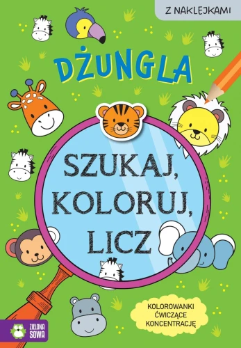 Książka dla dzieci Szukaj, koloruj i licz. Dżungla Aksjomat