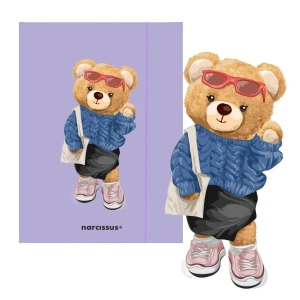 Teczka kartonowa na gumkę Teddies& Misia A4 fioletowy 270g Narcissus