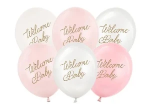 Balon gumowy Welcome Baby różowy 300mm Partydeco (SB14P-342-081-6)