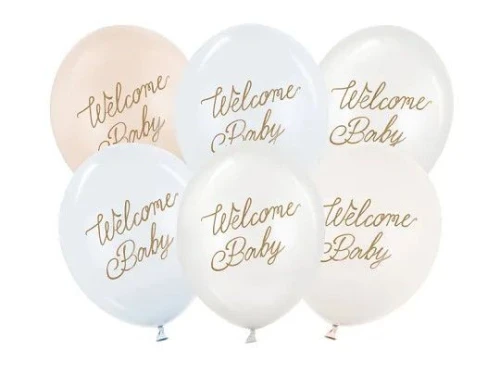 Balon gumowy Welcome Baby niebieski 300mm Partydeco (SB14P-342-001-6)