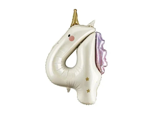 Balon foliowy Cyfra 4 Jednorożec, 93cm Partydeco (FB359-4)