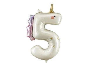 Balon foliowy Cyfra 5 Jednorożec, 93cm Partydeco (FB359-5)