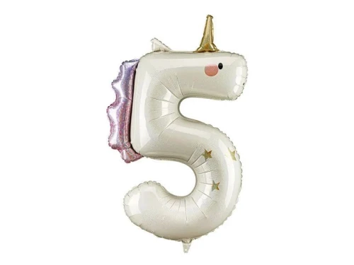 Balon foliowy Cyfra 5 Jednorożec, 93cm Partydeco (FB359-5)