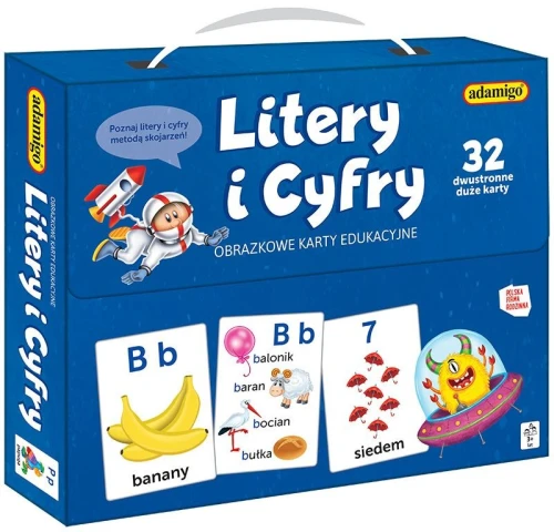 Karty literki i cyferki obrazkowe karty edukacyjne Adamigo