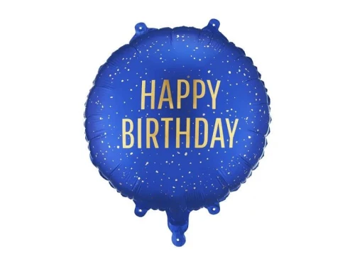 Balon foliowy pastylka Happy Birthday, 35x35 cm, granat 18cal Partydeco (FB353-074)