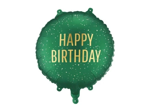 Balon foliowy pastylka Happy Birthday, 35x35 cm, ciemnozielony 18cal Partydeco (FB353-012C)
