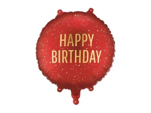 Balon foliowy Happy Birthday, 35x35 cm, ciemny czerwony 18cal Partydeco (FB353-007C)