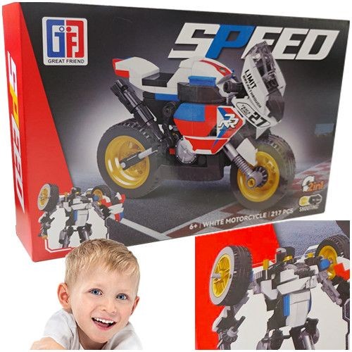 Klocki konstrukcyjne MOTOCYKL MOTOR ROBOT BIAŁY 2w1 217 ELEMENTÓW Rastar (23583)