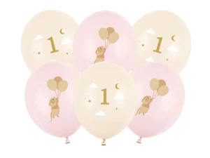 Balon gumowy Myszki z cyferką 1, Pale Pink różowy 300mm Partydeco (SB14P-363-081B-6)