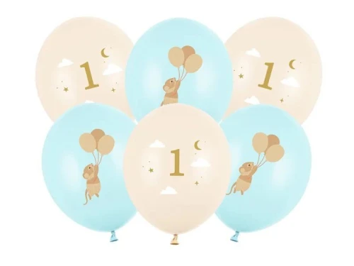 Balon gumowy Myszki z cyferką 1, Light Blue mix Partydeco (SB14P-363-001J-6)