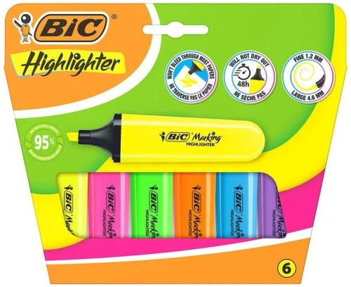 Zakreślacz NEON 6szt wkład mix 1,2-4,6mm Bic