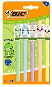 Długopis Cristal  Pastel Figurine Purple 5 szt wkład niebieski 1,0mm Bic (526251)