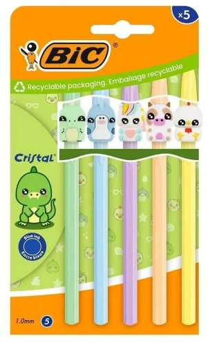 Długopis Cristal  Pastel Figurine Purple 5 szt wkład niebieski 1,0mm Bic (526251)