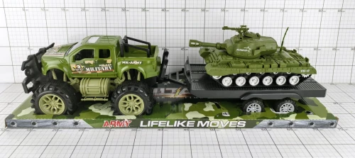 Samochód jeep wojskowy z przyczepą i czołgiem Dromader (130-1364421)