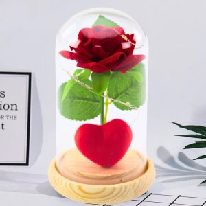 Gadżet Wieczna Róża w Kopule z Oświetleniem LED Czerwona z Serduszkiem 14x8cm Lean (21300)
